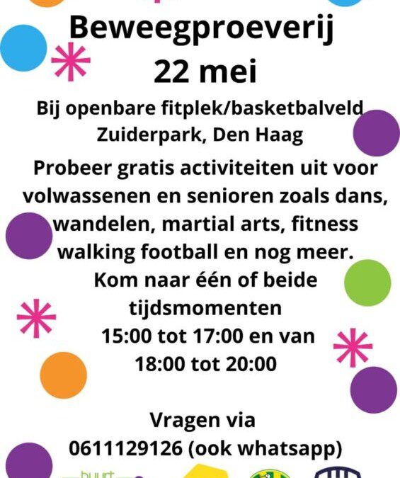 Beweegproeverij 22 mei Zuiderpark