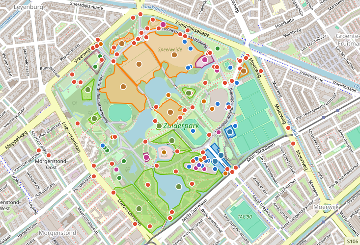 uitgezoomde plattegrond van het Zuiderpark