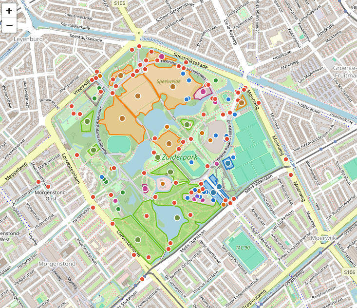 uitgezoomde plattegrond van het Zuiderpark